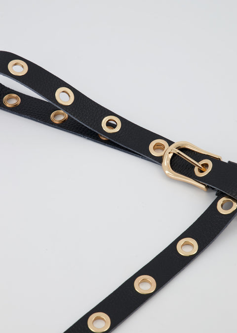 AIRE goods Black leather belt with hammered rings