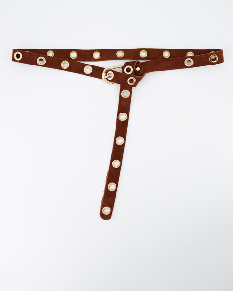 AIRE goods Brown suede belt with hammered rings
