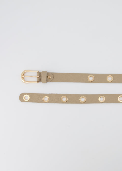 AIRE goods Taupe leather belt with hammered rings